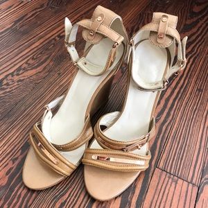 Balenciaga Paris Tan Heels with Ankle Strap